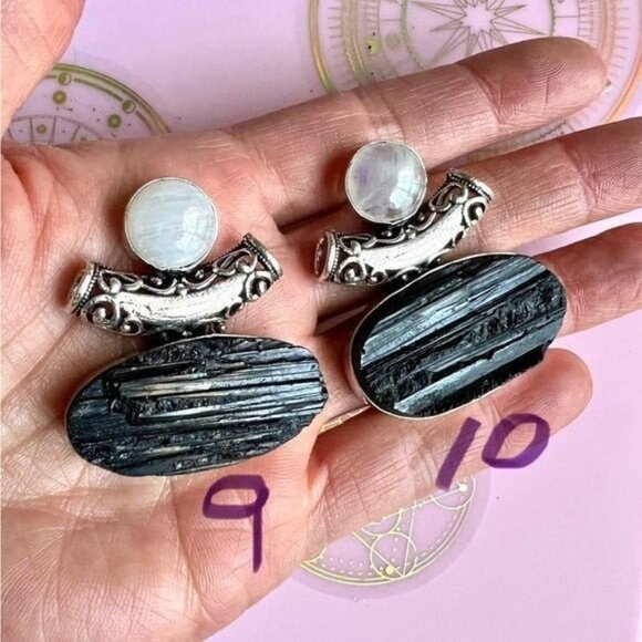 925 Yin Yang YOU CHOOSE! Raw Black Tourmaline + Moonstone Pendant Necklace - Picture 7 of 10